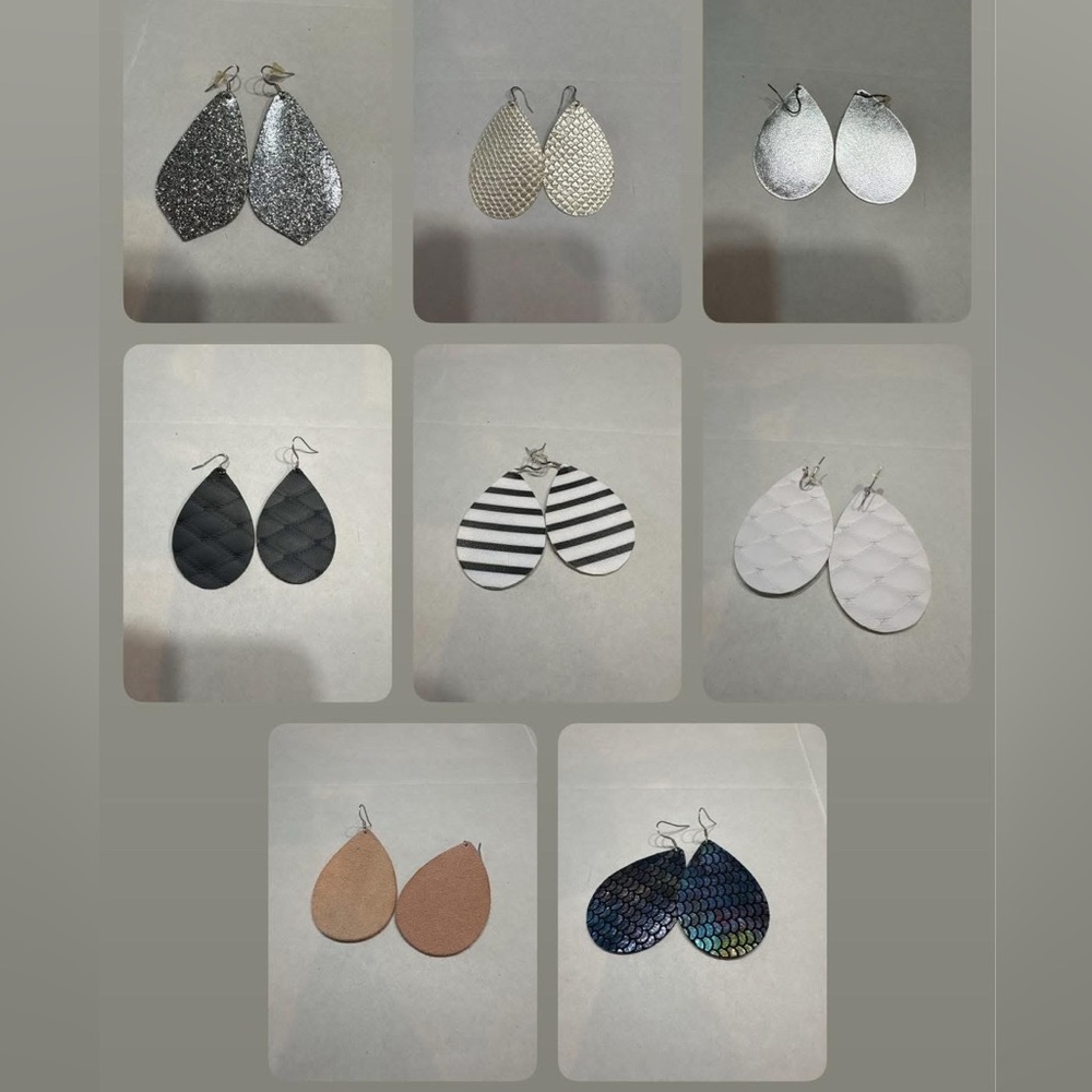 Lot of 8 handmade faux leather earrings, dangle, shepherd hook, used